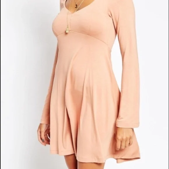 ASOS Blush Pink Long Sleeve Skater Dress - Picture 2 of 3